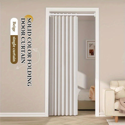 Accordion Door Curtain in Polyester with Hooks and Storage Straps, Foldable Room Divider Panel in Four Colors and Two Unfolded Sizes for Home Interiors