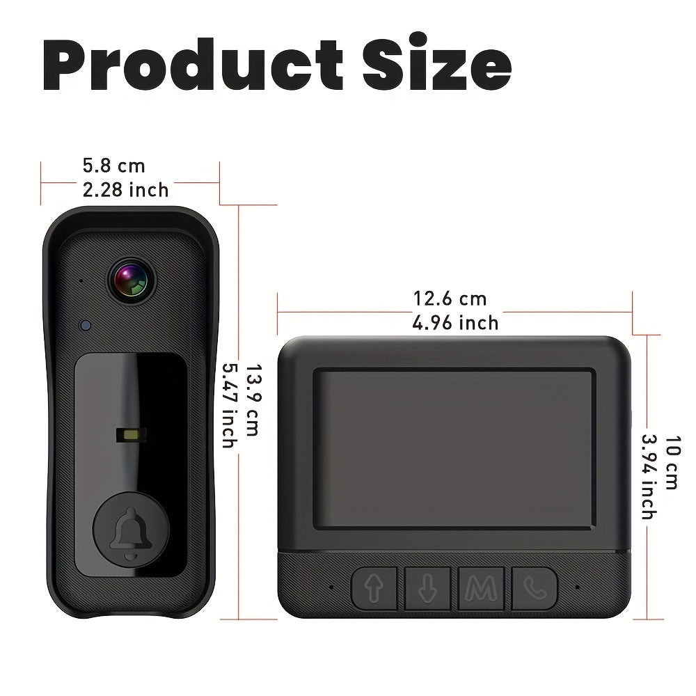 1 Set, Doorbell Camera Wireless No Subscription, Water Resistant Wireless Video Doorbell, Equipped with A 4. 3-inch Display, Real-time Communication Is Like Making A Phone Call, No Need for Button Intercom, One Click Answer, Fisheye Wide-angle Lens