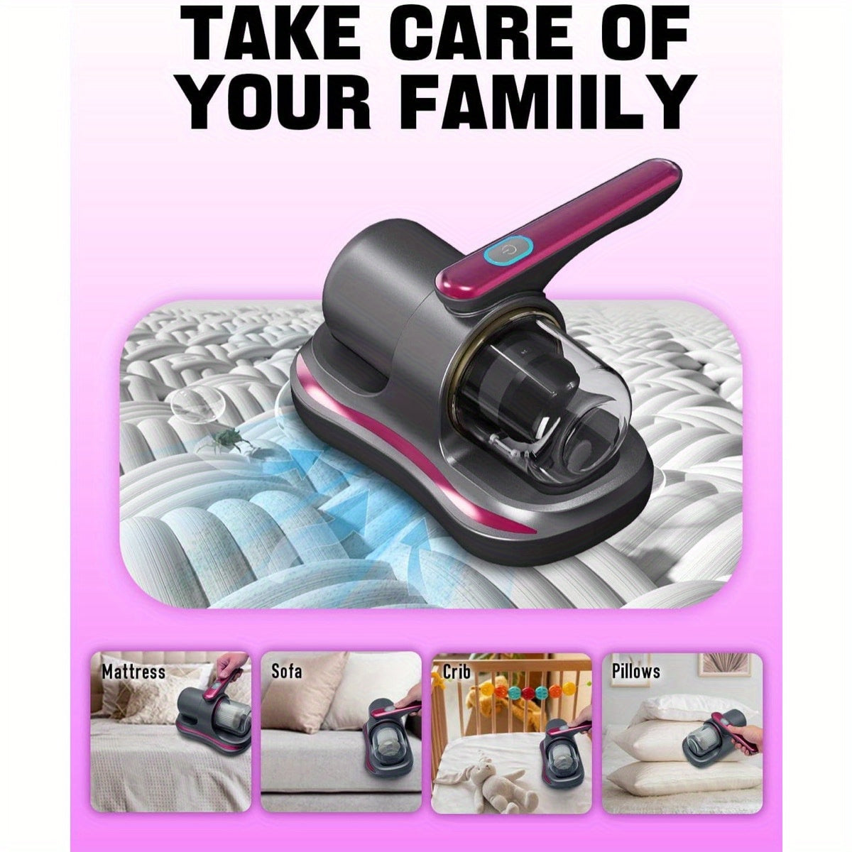 Mattress Vacuum Cleaner in Purple, Cordless Handheld Bed and Sofa Cleaner for Pet Hair, Compatible Upholstery and Carpet Surface Cleaning