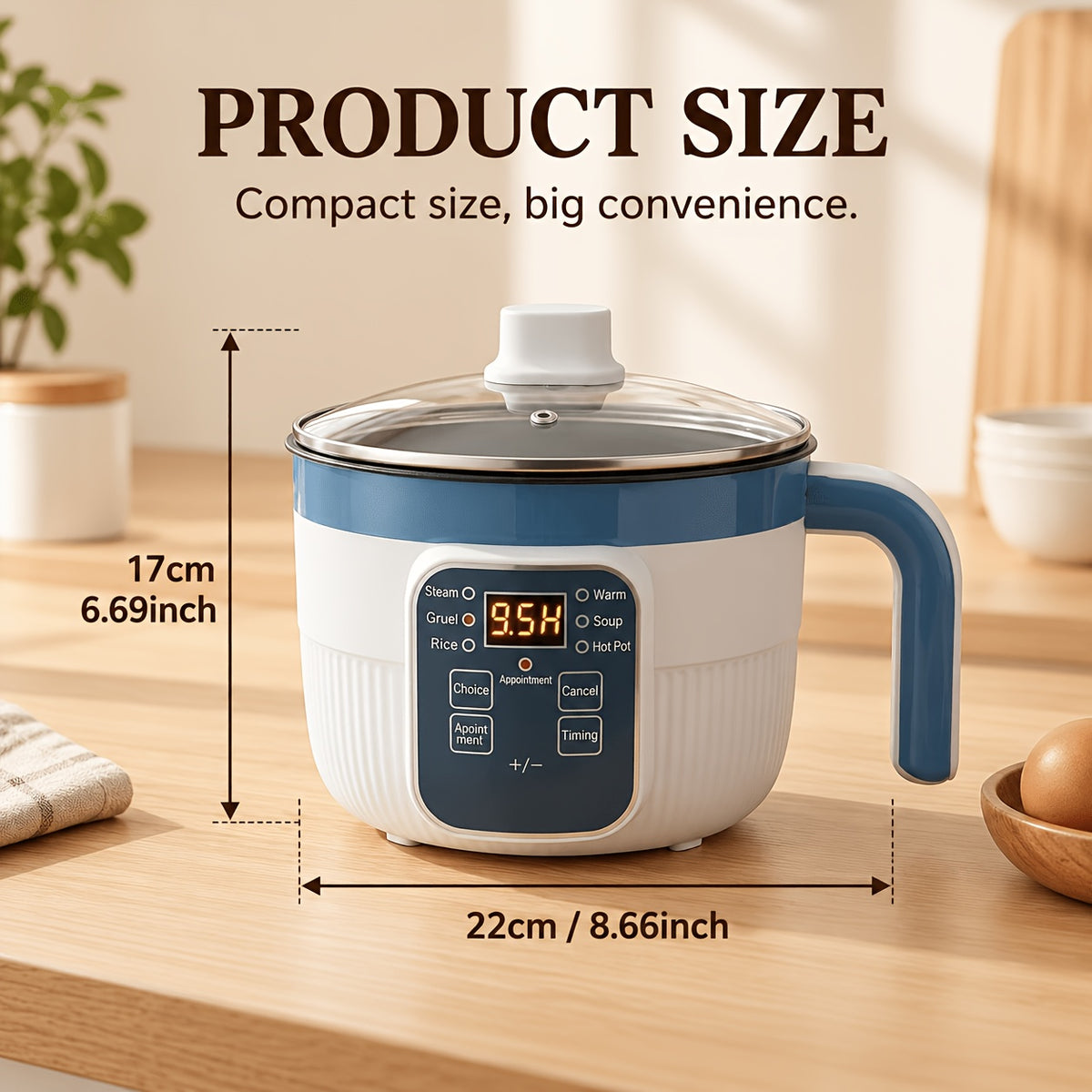 Multifunctional Electric Cooking Pot, Smart Mini Steamer and Frying Pan with 6 Cooking Modes, Double-Layer Non-Stick Interior and Overheat Protection, All-in-One Cooker for 1-2 People