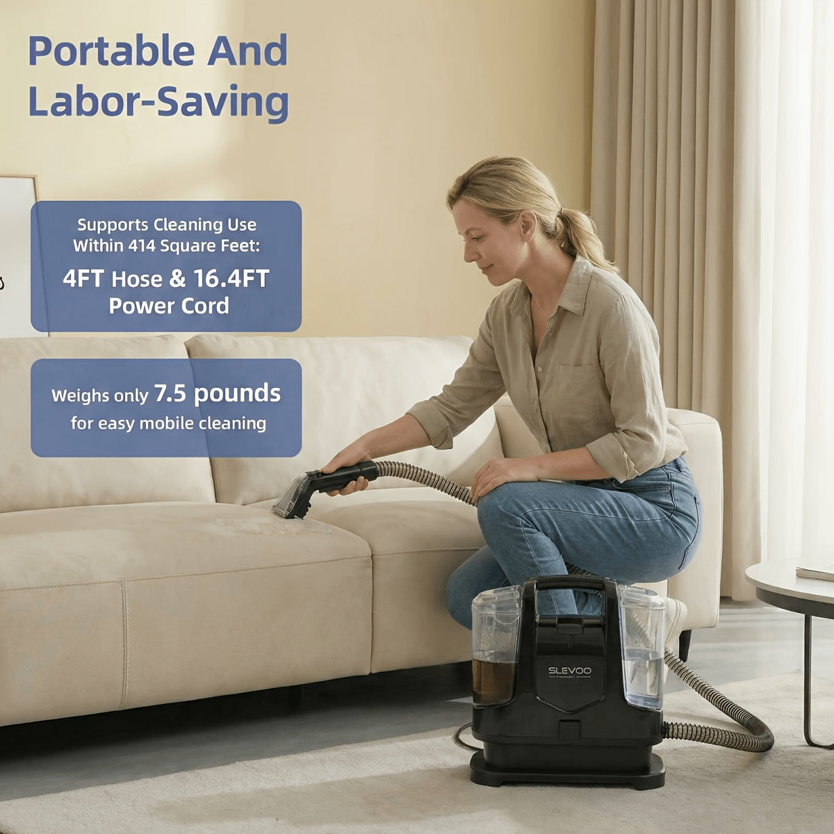 Compact Carpet Cleaner Machine with 400W Motor, 12kPa Suction and Dual Tanks, Portable Upholstery Spot Cleaner for Pet Messes, Stairs and Car Seats