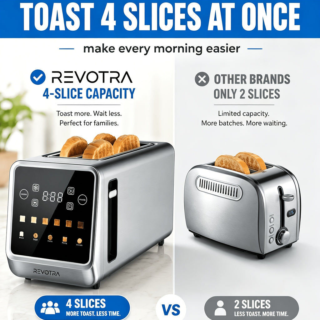 Touchscreen Four-Slice Long Slot Toaster with Listed 1.5-Inch Wide Slots, Six Shade Settings, Countdown Display, Memory and Dual Independent Controls, Stainless Steel