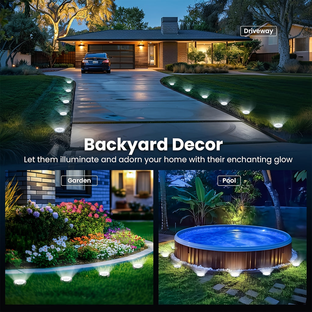 Solar Ground Lights with White Light, 12-Pack In-Ground Garden Lighting for Decorative Flowerbed Borders, Lawn Edges, Patio and Outdoor Pathway Accents