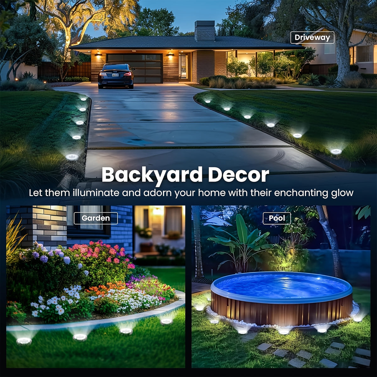 Solar Ground Lights with White Light, 12-Pack In-Ground Garden Lighting for Decorative Flowerbed Borders, Lawn Edges, Patio and Outdoor Pathway Accents