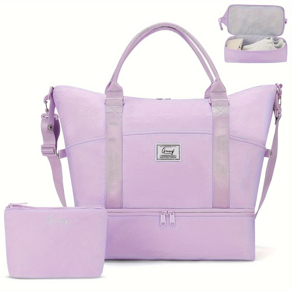Women's Travel Duffel and Toiletry Bag Set with Nine Pockets, Shoe Compartment, Wet Pocket and Luggage Sleeve for Gym and Weekend Trips