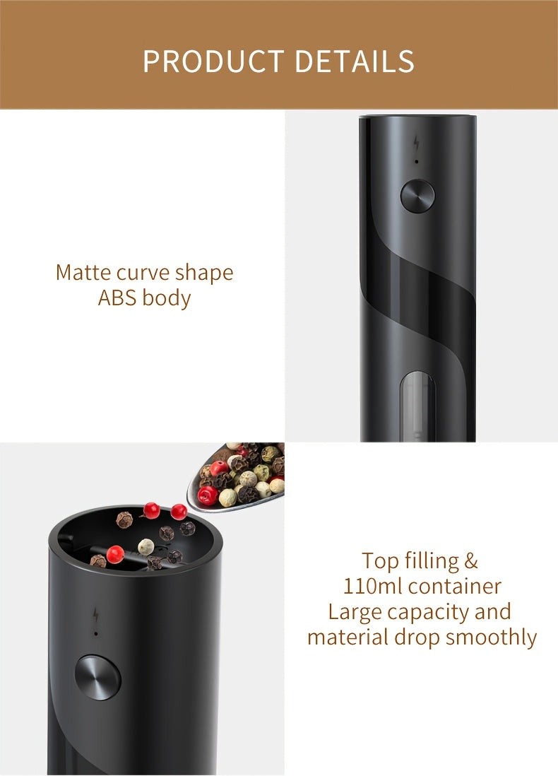 LED Salt and Pepper Grinder with Rechargeable Electric Grinding and Adjustable Coarseness, Black or Green Options Including Two-Piece Charging-Base Labels