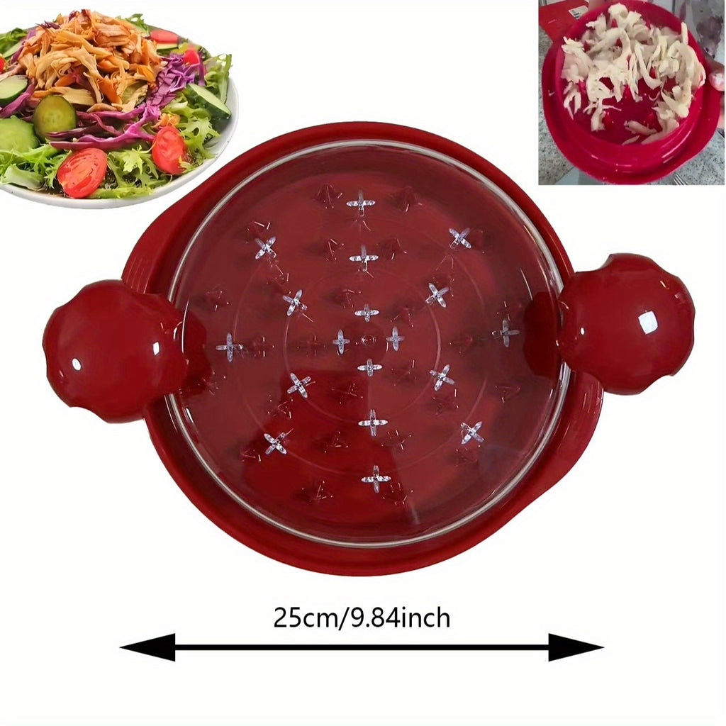 Chicken Shredder Twist Tool with Transparent Lid, Rotating Handle and Non-Slip Base, Manual Kitchen Shredder in Black or Red for Cooked Chicken Meal Prep