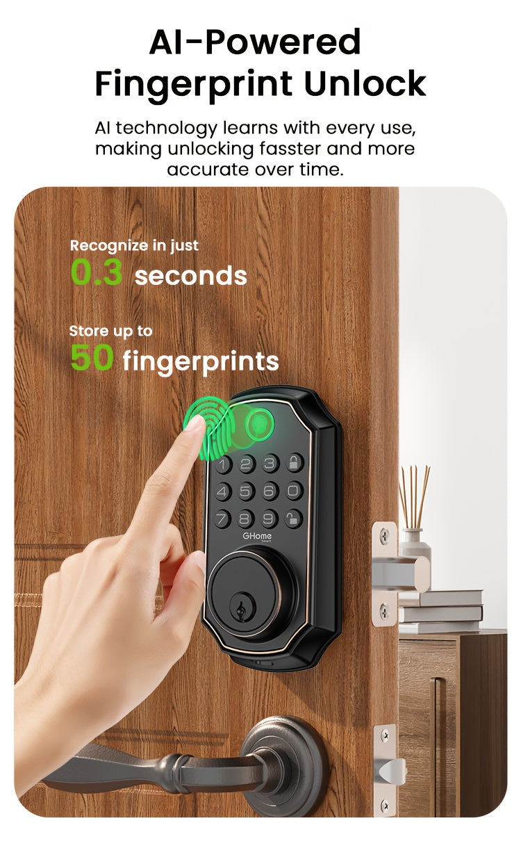 4-in-1 Smart Door Lock with Fingerprint, Passcode, Key and App Entry, Auto Lock and Temporary Offline Passwords, KD30 Pro and KD30B Pro Model Options