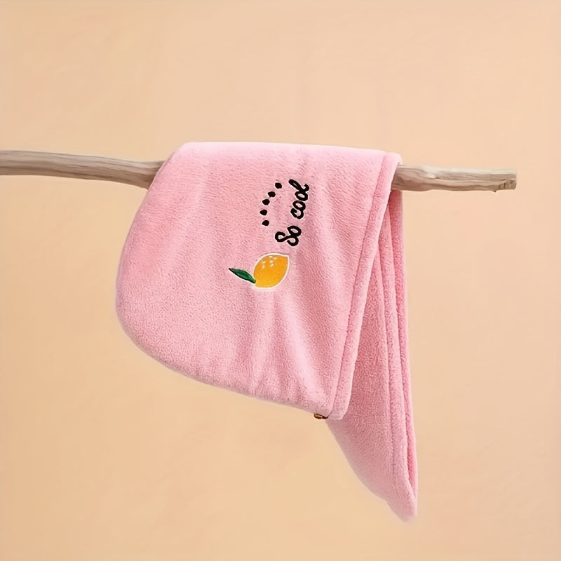 Cartoon Embroidered Hair Towel Cap in Pink, Single-Piece 240GSM Coral Fleece Hair Drying Accessory for Women's After-Shower, Travel and At-Home Spa Routines
