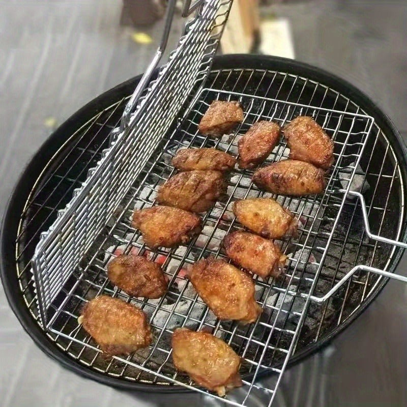 Rectangular Grill Basket with Large-Capacity Metal Grid Design for Fish, Chicken, Steak, Shrimp and Vegetables at Backyard BBQs, Picnics and Camping