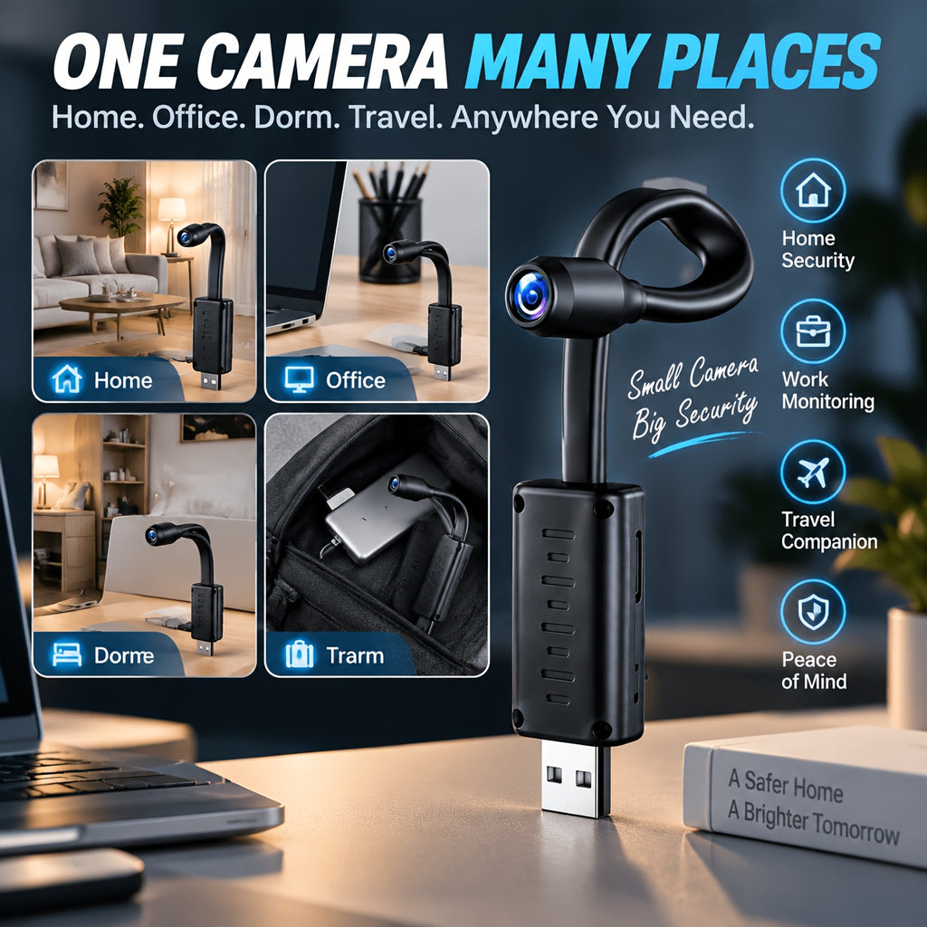 AP Hotspot Mini Camera 3-Pack, 1024P Indoor Monitoring Cameras with Motion Detection, Flexible Lens and Local Live Viewing Without Internet
