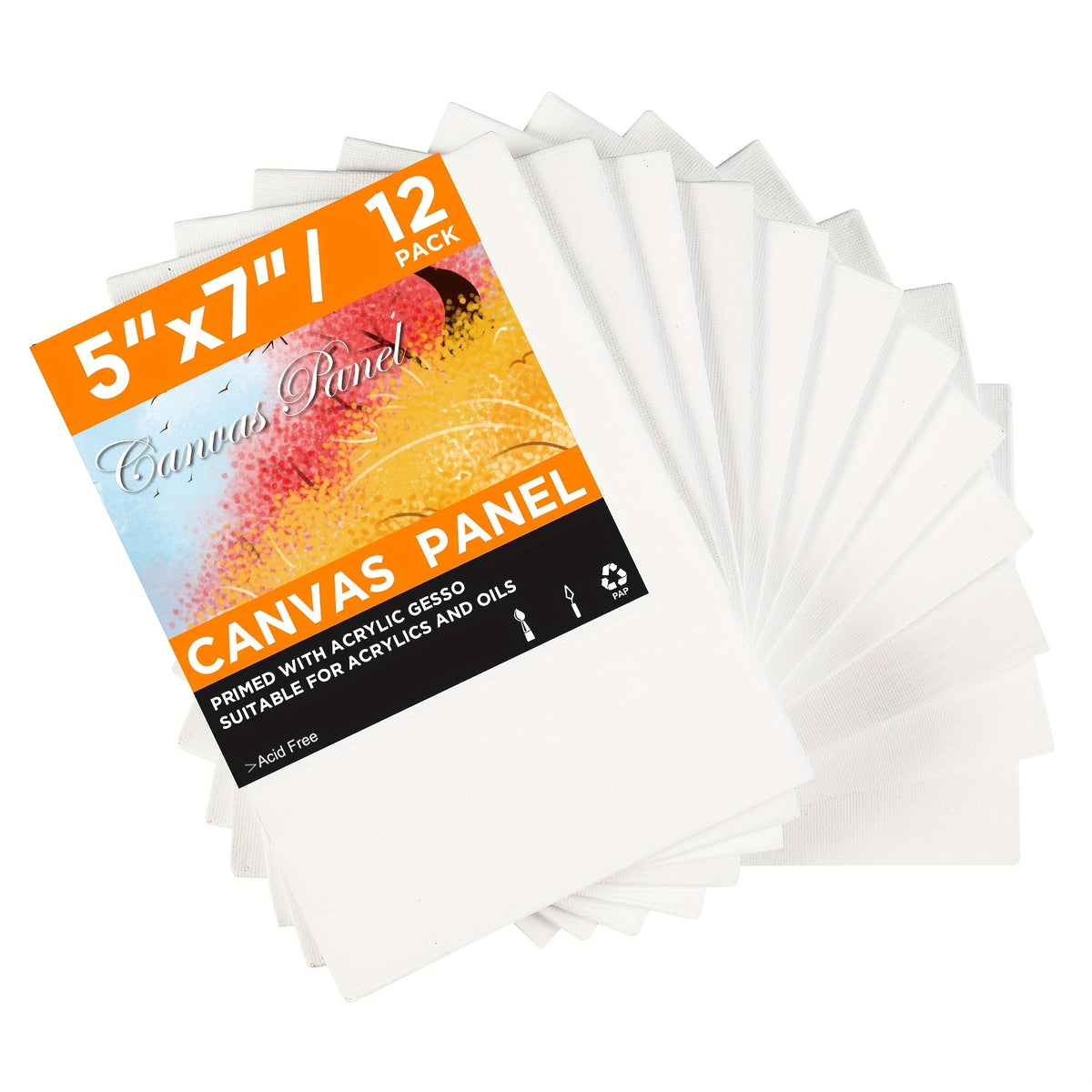 Canvas Boards with White Acrylic Gesso-Primed Cotton Surface, 12 or 24 Piece Flat Painting Panel Options for Artist Practice, Color Studies and Craft Projects