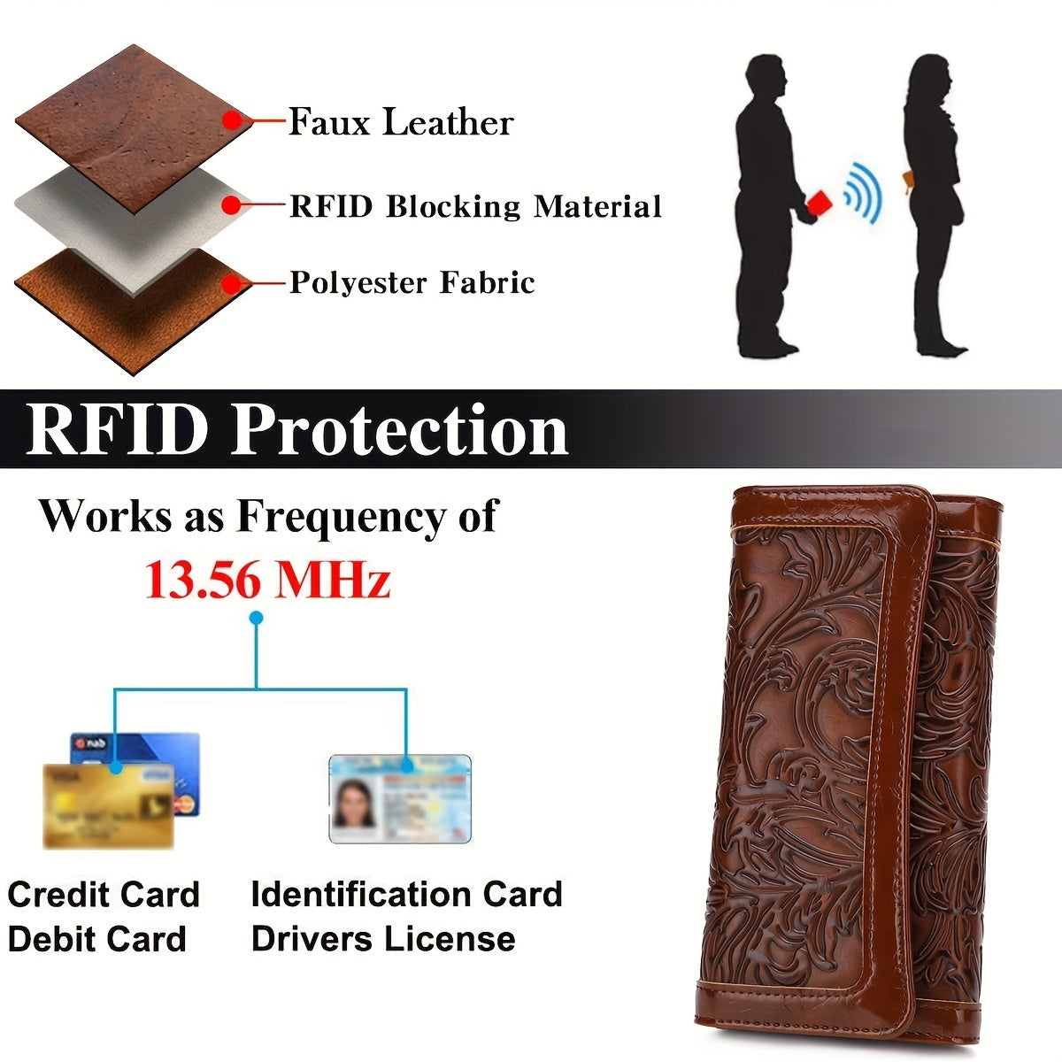 Embossed PU Wallet for Women with Trifold Long Clutch Design, Card Slots and Coin Pocket, Five Color Options for Cash, Receipts and Everyday Essentials