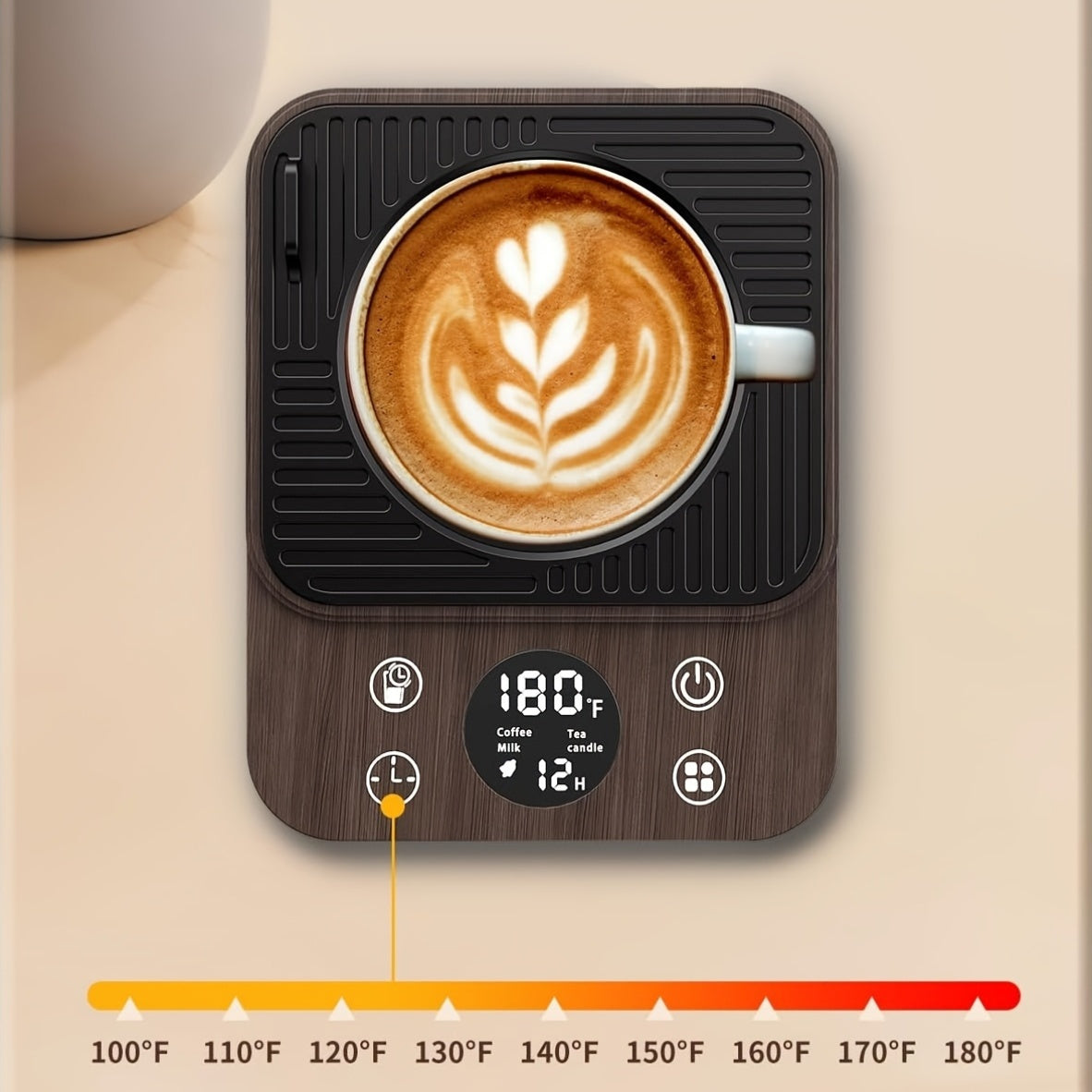 Coffee Mug Warmer with Hourly Drink Reminder, 9 Temperature Settings from 100-180°F, 4 Heating Modes, 1-12 Hour Timer and Auto Off for Desk Coffee and Tea