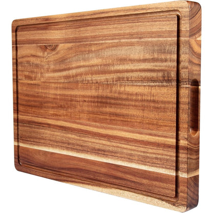 Large Wooden and Bamboo Cutting Board with Listed Juice Trough, Ordinary and Upgrade Size Options for Kitchen Food Preparation, Cheese Serving and Everyday Chopping
