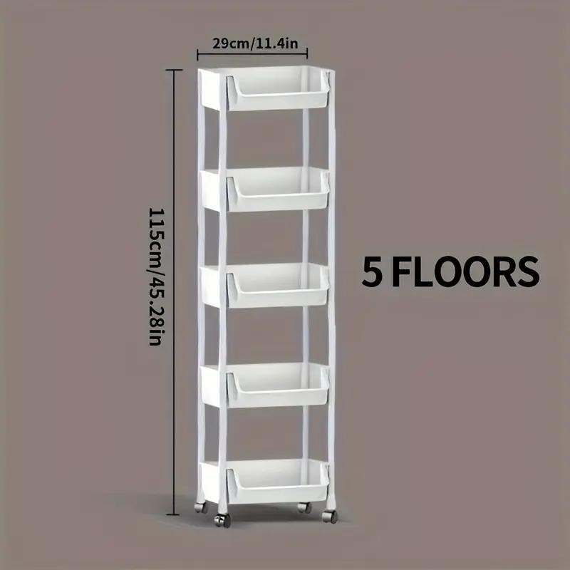 5-Tier Plastic Storage Rack with Open Shelves and Hooks, One Floor-Standing Organizer for Kitchen, Entryway, Shoes and Everyday Home Storage