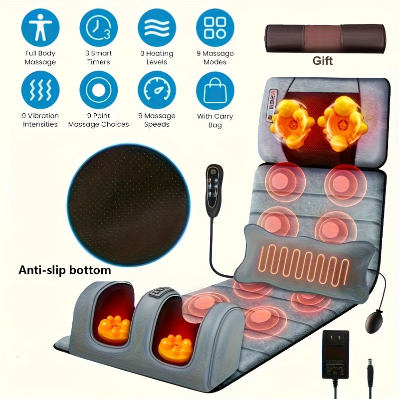 1 Set of Large Gray Full-Body Heating Massager, 2 Styles of Velvet Material, with Neck And Foot Device And Massage Headrest, Lumbar Mat, Timer Vibration Massage, Comfortable And Wear-Resistant, Non-Slip Bottom, Suitable for Home And Office Napping