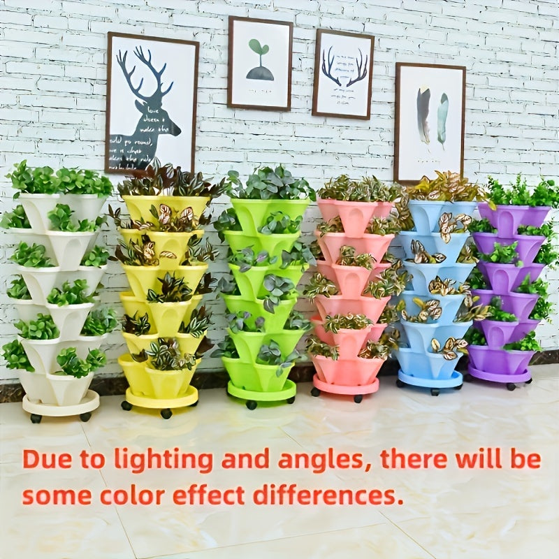 Vertical Garden Stackable Planter Set with Listed Six-Layer Petal Design, Wheels and Tools, Seven Color Options for Herbs, Flowers and Compatible Plants