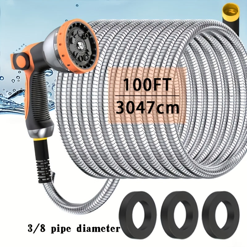 Flexible Garden Watering Hose with 25ft to 150ft Length Labels, Orange or Black Green and Selected Nozzle or Accessory Options for Lawn Care and Car Rinsing