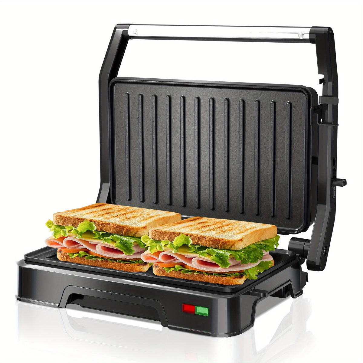 Two-Slice Panini Grill Press in Black with Listed 850W Heating, Nonstick Plate Design and 180-Degree Opening for Sandwich Toasting and Home Kitchen Cooking
