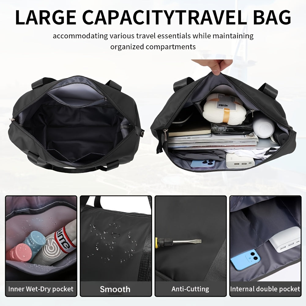 Wheeled Travel Storage Bag with Foldable Nylon Design, One-Piece Blue, Black, Pink or Purple Options for Vacation Clothing Packing and Home Organization