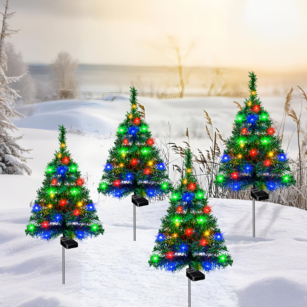 Small Solar Christmas Tree Lights, 2pcs Pre-Lit Tree Decoration Option for Coordinated Holiday Displays Along Outdoor Garden Paths and Courtyard Spaces
