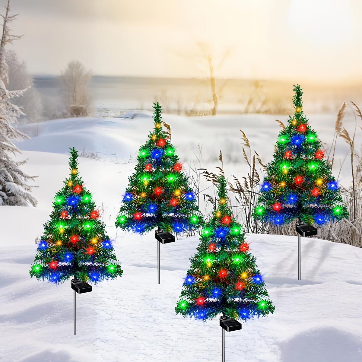 Small Solar Christmas Tree Lights, 2pcs Pre-Lit Tree Decoration Option for Coordinated Holiday Displays Along Outdoor Garden Paths and Courtyard Spaces