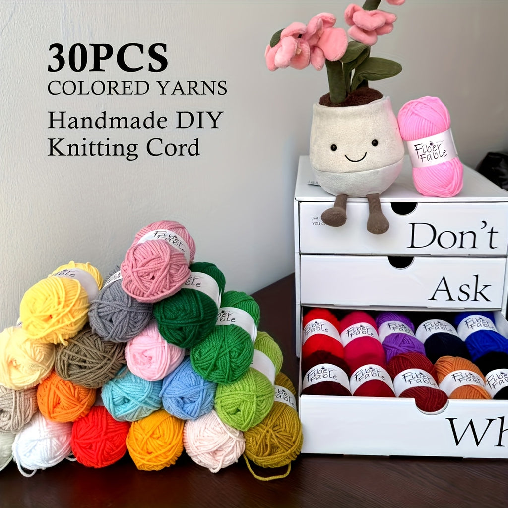 Crochet Yarn Bundle with Listed 25g Rolls and Four-Strand Construction, 30- or 60-Piece Options for DIY Scarves, Hats, Bags, Dolls and Coaster Crafts