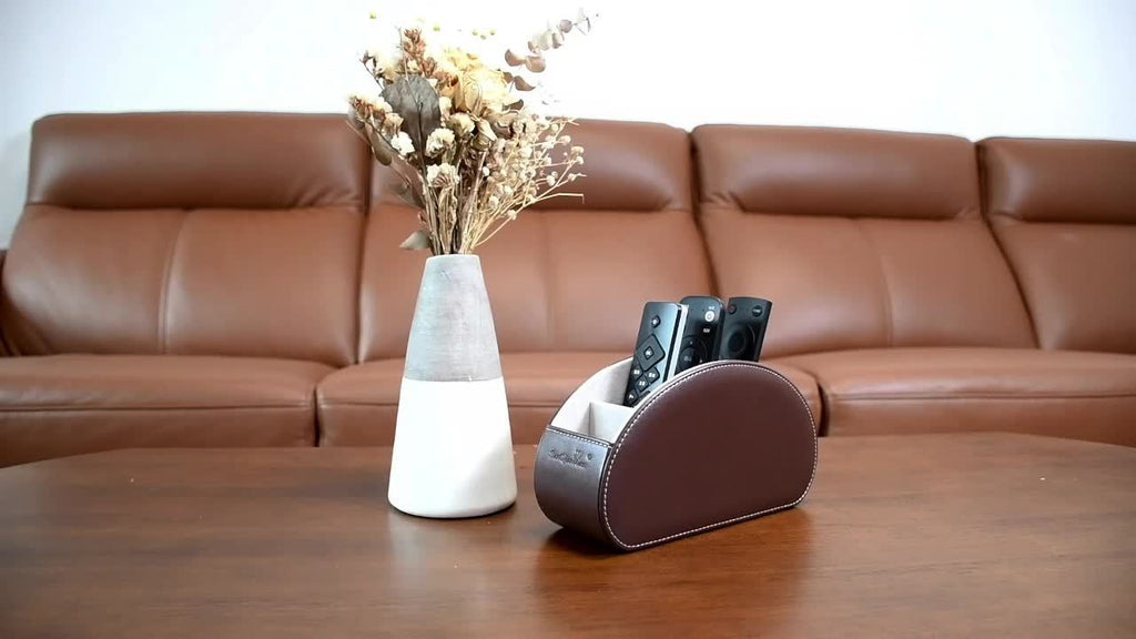 Five-Compartment Remote Control Organizer by SANQIANWAN, PU Leather Desk Caddy with Color and Print Options for TV Remotes, Pencils, Glasses and Office Supplies