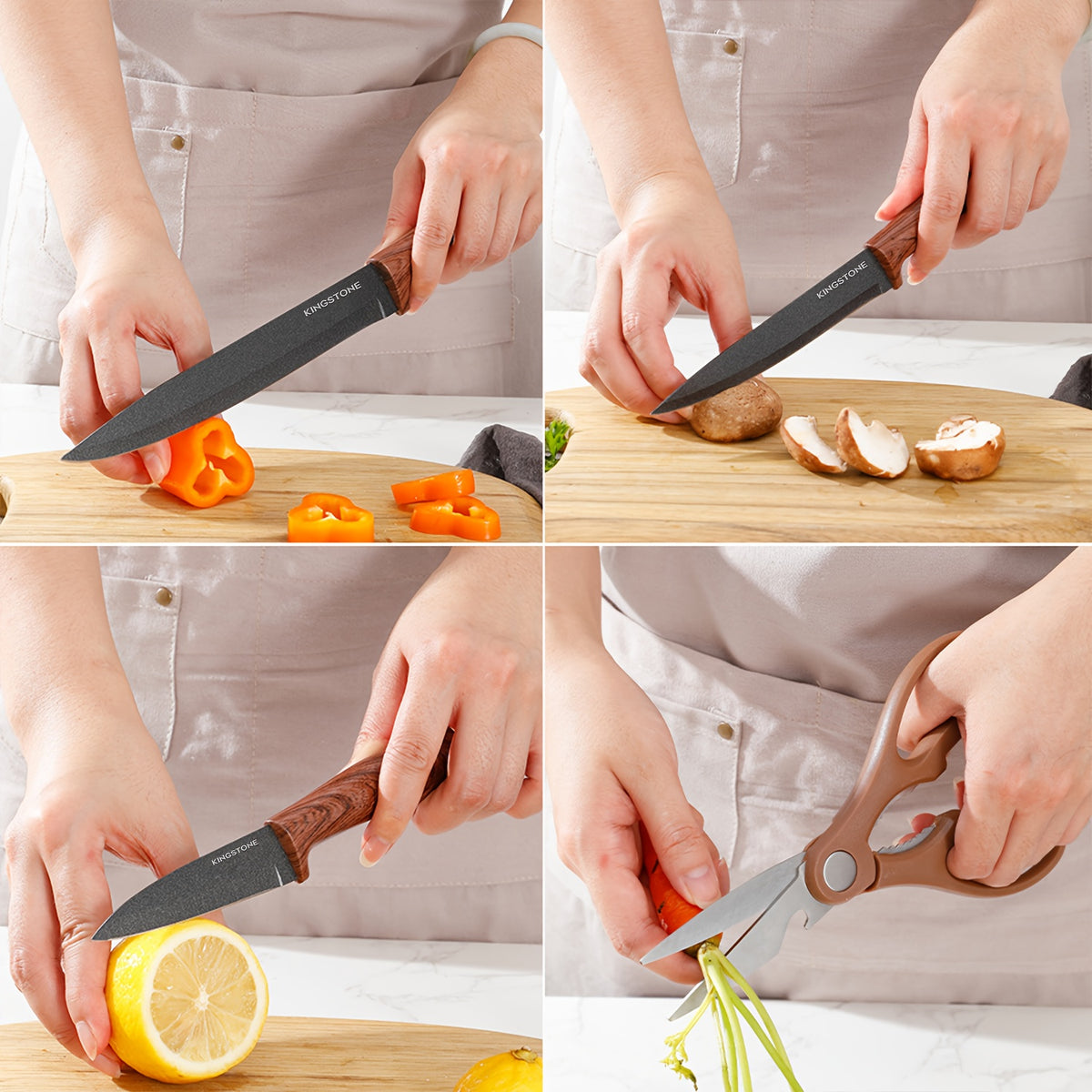 Kitchen Knife and Rack Set, Seven-Piece Collection with Chef, Bread, Replaceable Blade, Multipurpose and Fruit Knives plus Scissors for Home Meal Preparation