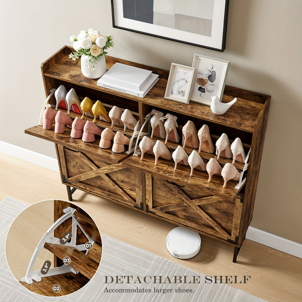 Shoe Storage Cabinet for Entryway and Hallway Organization, Black Upgrade or White Two, Three and Four-Door Options with Listed Flip-Drawer Storage Features