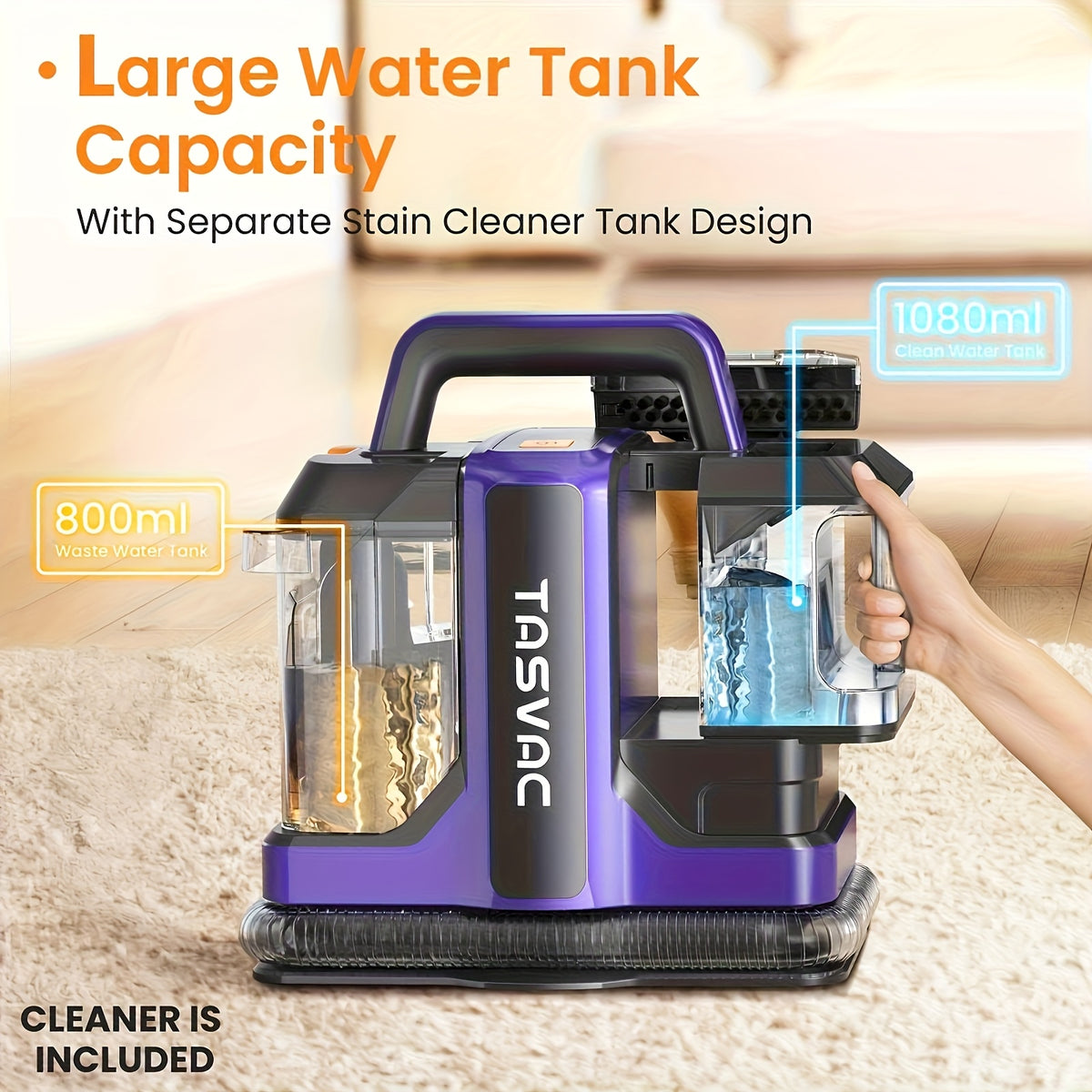 INSE Carpet Spot Cleaner with Listed 46kPa Suction, 36.52oz Clean and 27.05oz Waste Tanks, Spray and Dual Brushes for Upholstery, Stairs and Car Seats