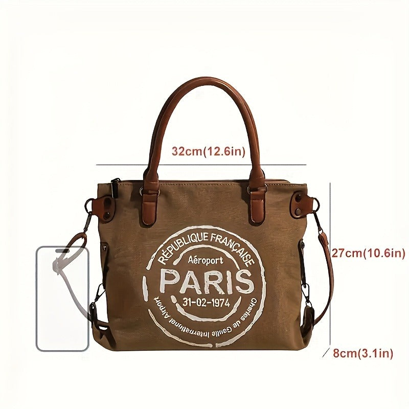 Tote Crossbody Shoulder Bag with Adjustable Strap, Brown with Black or Gray with Black Options for Everyday Errands, Commuting and Casual Outfit Styling