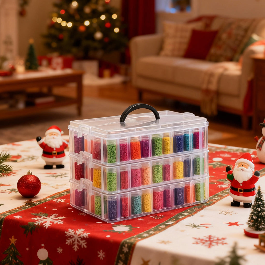 150-Slot Diamond Painting Storage Box by Whonline with Three-Tier Stackable Design, Portable Organizer for Diamond Art Drills, Jewelry Beads and Home Craft Supplies