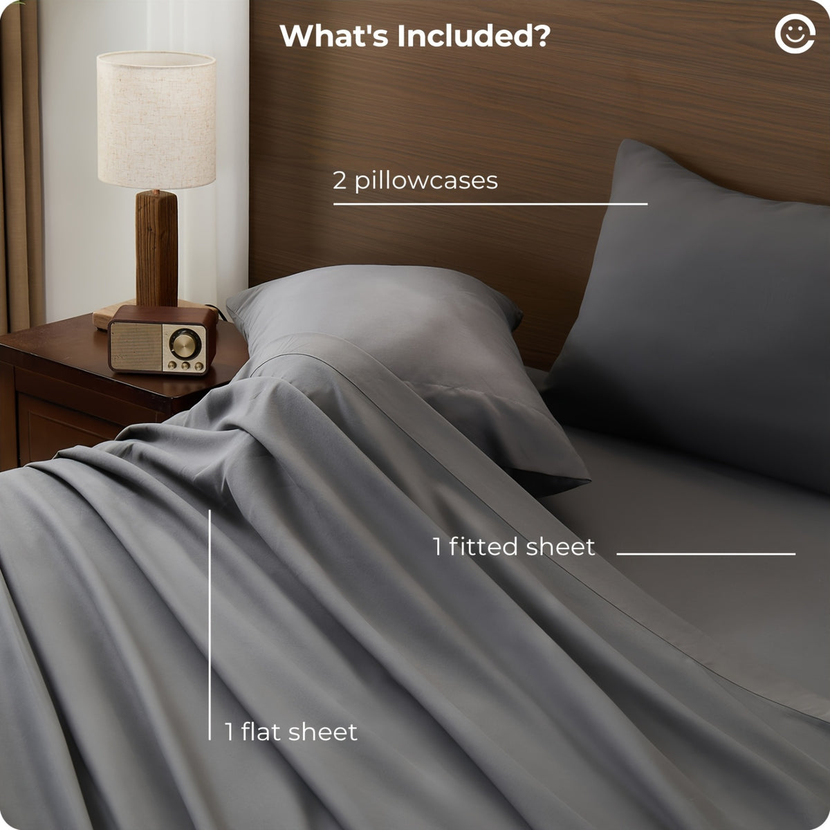 Four-Piece Cooling Sheet Set with Listed Extra Deep Pockets, Soft Wrinkle-Resistant Bedding in Twin, Full, Queen, King and California King Size Options