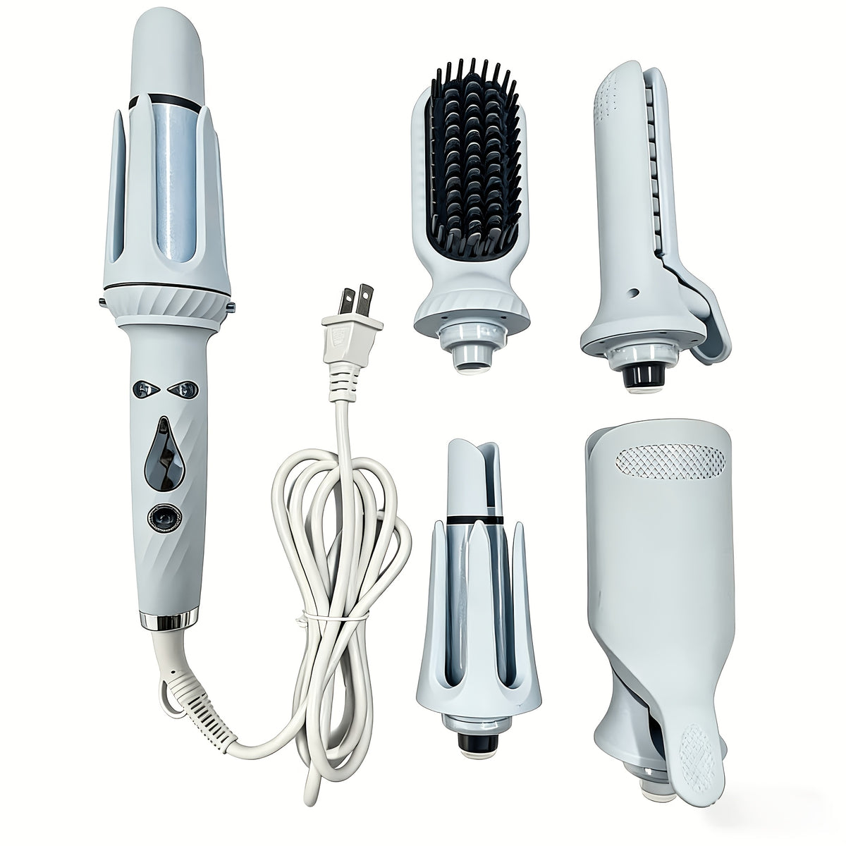 Interchangeable Curling Iron Set 5-in-1 with 25mm and 32mm Wands, Straightening Brush, Wave Styling Head and Root Volumizing Crimper for Home Hair Styling