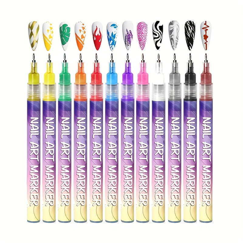 Nail Art Detail Pens with 12-Color and Sticker Set Options, Quick-Drying Manicure Markers for Decorative Dots, Lines and Freehand Designs at Home or Salon