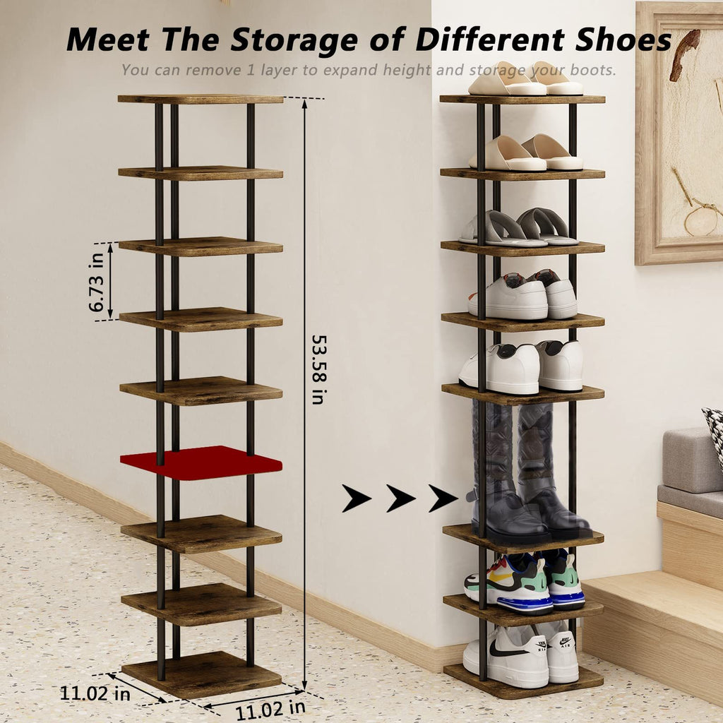 9-Tier Vertical Shoe Tower in Black with Narrow Freestanding Design and Removable-Layer Reference for Footwear Storage in Closets, Entryways and Bedrooms