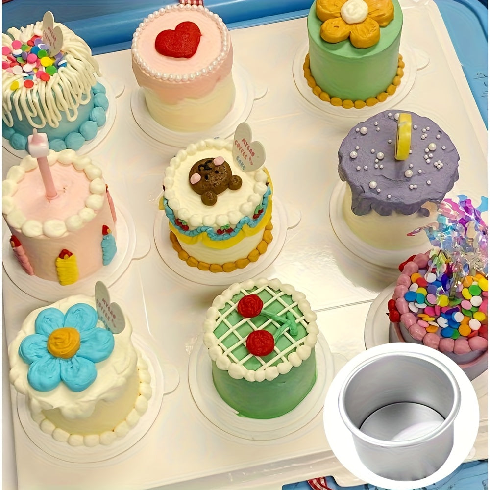 Mini Round Cake Mold Set of Ten with Listed 2-Inch Size, Removable Bottoms and Nonstick Aluminum Alloy Design for Cheesecakes, Egg Tarts and Party Baking