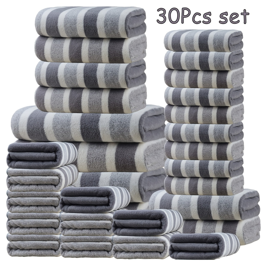 Bath Towel Set with Soft Coral Texture and Listed 30-Piece Quantity, Bright Red, Burgundy, Coffee Color or Purple Choices for Bathroom and Guest Room Routines
