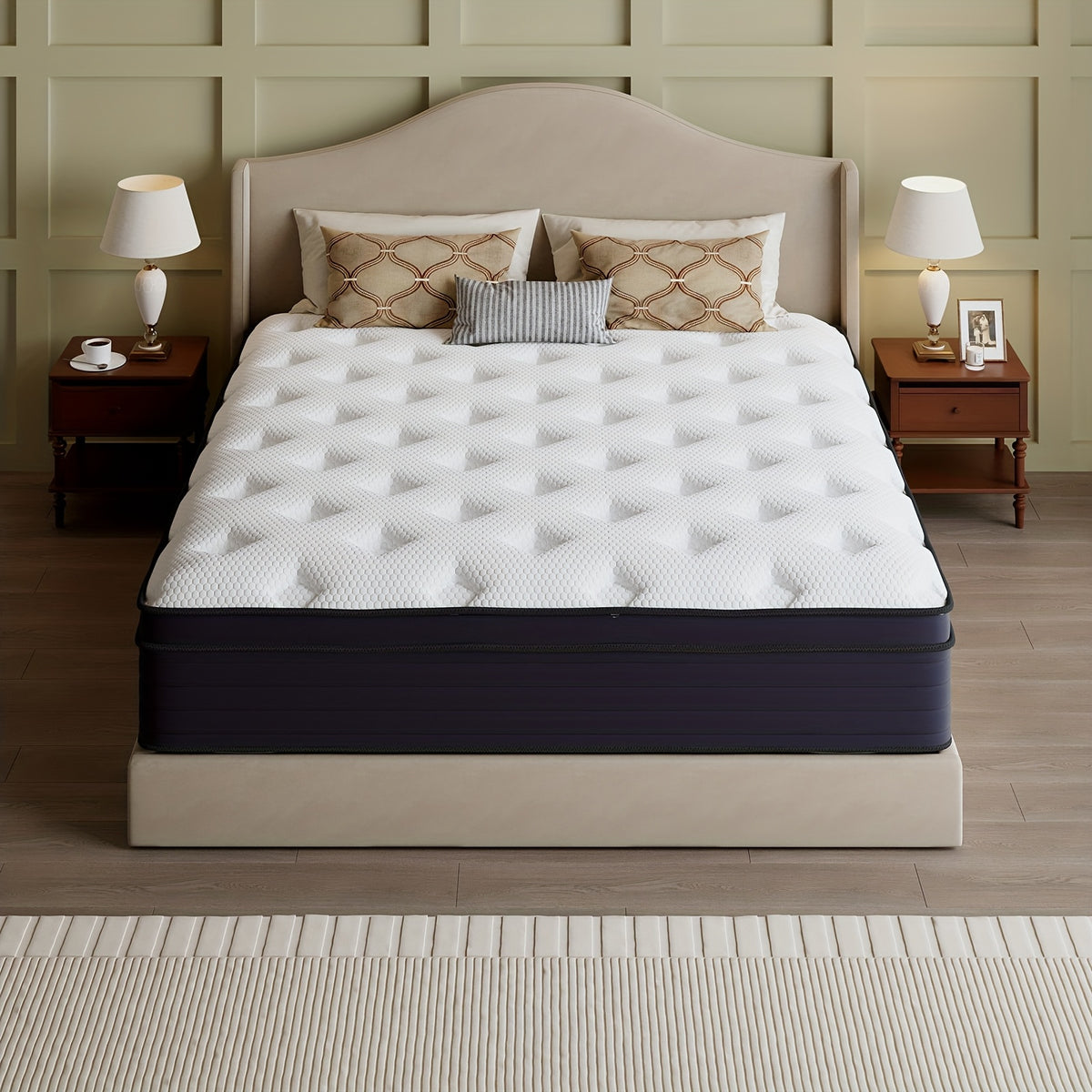 Spring and Foam Mattress with Listed Reinforced Edges and Firm Support, Twin to King Size Labels and 8, 10, 12 or 14-Inch Thickness Options for Home Bedrooms