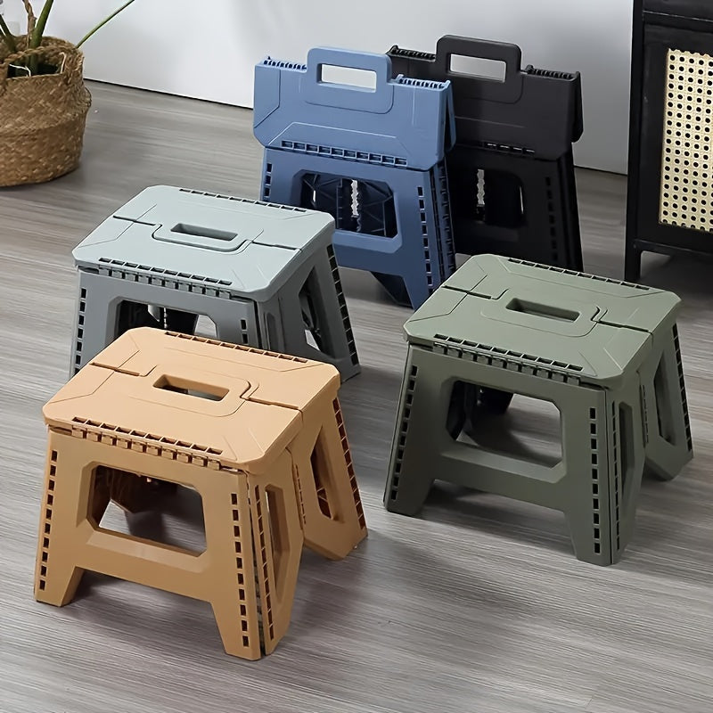 Portable Folding Stool with Carry Handle, Single Square PP Plastic Collapsible Seat in Five Colors for Indoor Gatherings, Picnics and Fishing
