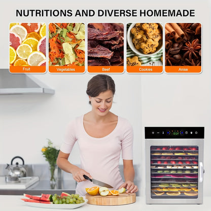 12-Tray Food Dehydrator, 800W Stainless Steel Food Dryer with 24-Hour Digital Timer and Adjustable Temperature for Fruit, Herbs, Vegetables and Jerky