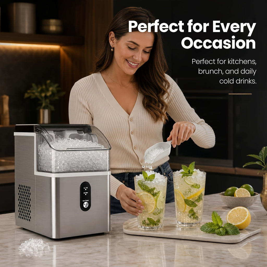Kitchen Countertop Ice Machine with One-Click Operation and Self-Cleaning, Black Nugget or White, Black and Purple Bullet Ice Maker Options