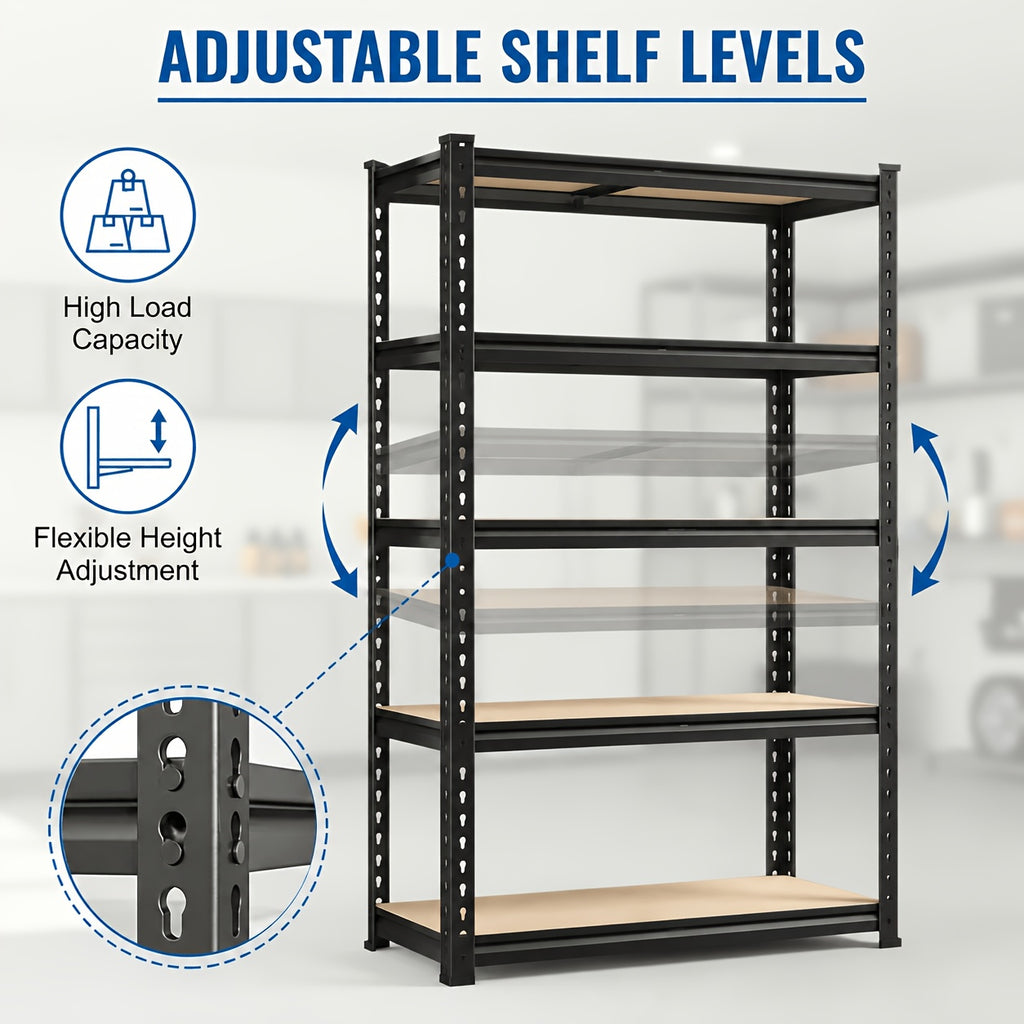 Garage Shelving Rack with Listed 72-Inch Height and Five Adjustable Metal Tiers for Household Supply Storage, Pantry Organization, Craft Rooms and Basements