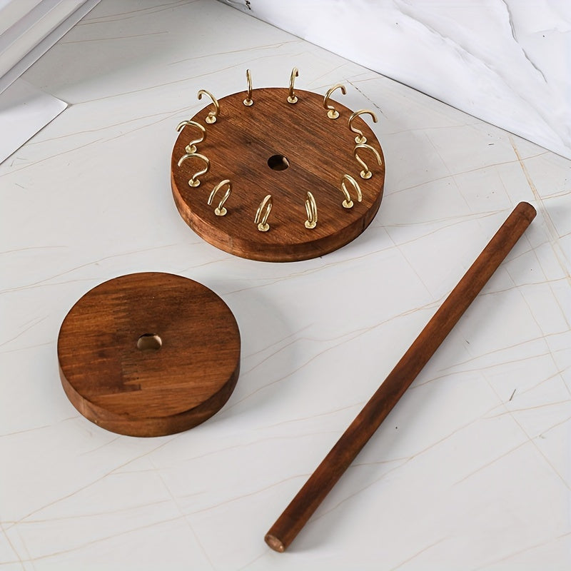 Round Wooden Jewelry Stand with 12-Hook Short or Tall-Leg Options, Vintage-Style Tabletop Necklace, Pendant and Bracelet Organizer for Home Display