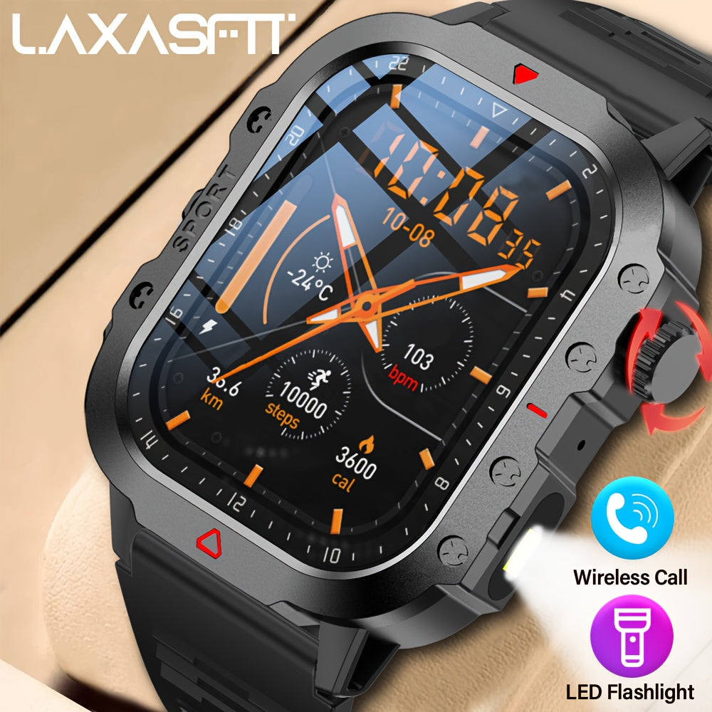 LAXASFIT Smart Watch for Men and Women, 2.01-Inch Display with Wireless Calling, Flashlight, Music Control, Silicone Band & USB Charging