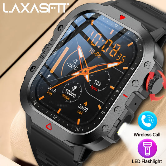 LAXASFIT Smart Watch for Men and Women, 2.01-Inch Display with Wireless Calling, Flashlight, Music Control, Silicone Band & USB Charging