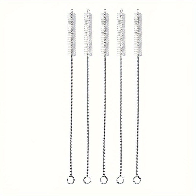5/10pcs Bendable Stainless Steel Straw Cleaning Brush, Cup Brush, Thin Tube Straw Brush, Long Pipe Brush, Pipeline Dredging Brush, Small Straw Brush, Long Bottle Brush, Kitchen Cleaning Brush, Cleaning Supplies Christmas Supplies