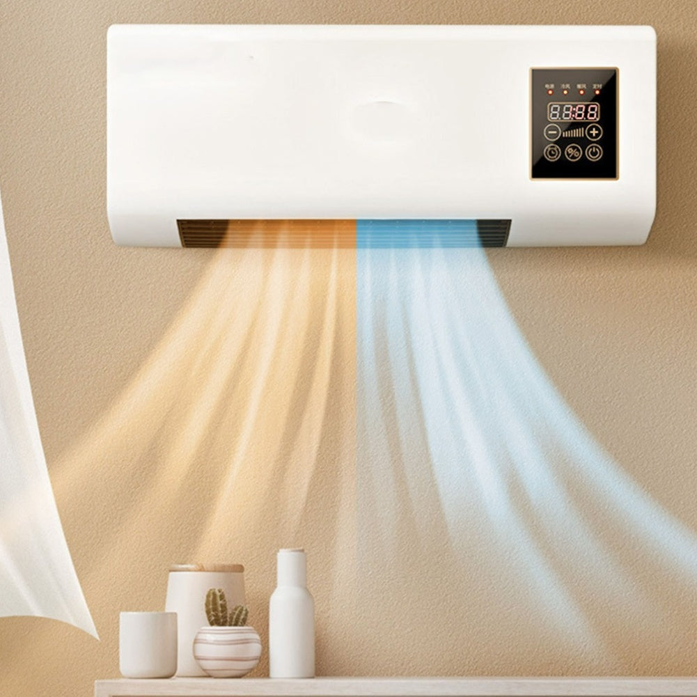 Wall Mounted Electric Heater and Fan in White with Remote Control, PTC Heating and Natural Wind Modes, Compact 60cm Design Without Refrigeration